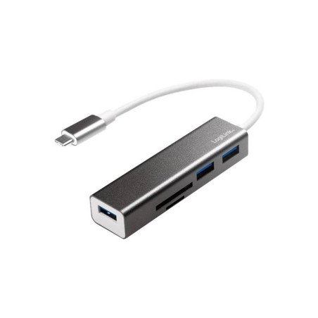 LogiLink USB-C 3-Port Hub with Card Reader Sølv